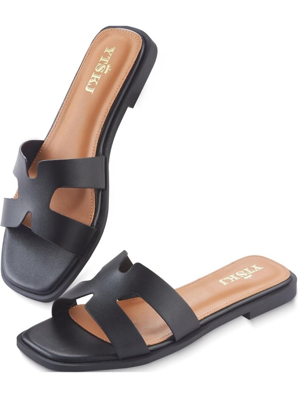 Women's Black Slides Flat Open Toe Comfortable Soft Slip On Casual Sandals